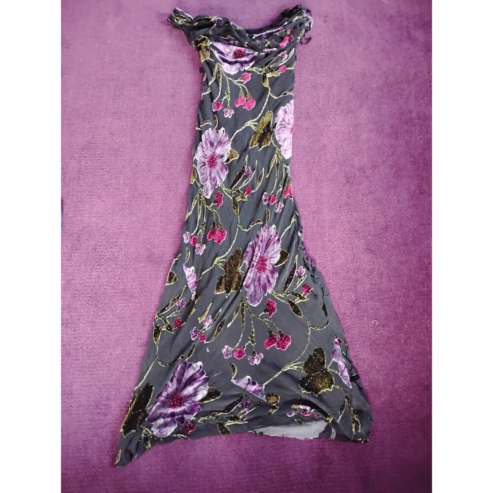 Vintage Women's Size 6 Cache Floral Beaded Dress Full Length Black Silk? Velvet - Picture 2 of 10